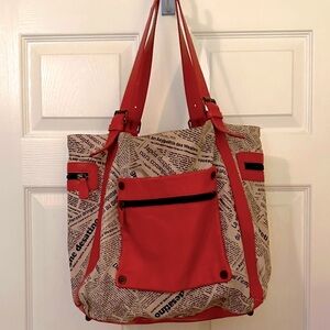 Stylish Maurizio Taiuti Red and Beige Tote Bag
